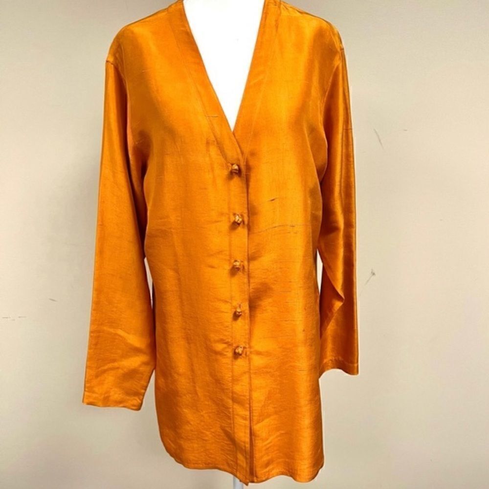 Anne Pinkerton longline raw silk orange tunic Sz S
